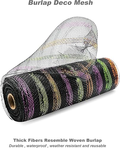 Miniatura 4 de 2 rollos de cinta de malla decorativa de 10 pulgadas x 30 pies para decoración de Halloween, decoración de coronas de árbol de Navidad, negro,