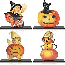 Vintage Halloween Centerpiece, 4Pcs Victorian Pumpkin Black Cat Base | Detachable Wooden Centerpieces Decorations, for Table Topper Desk Halloween Birthday Party Favor Supplies Mantel Baby Shower