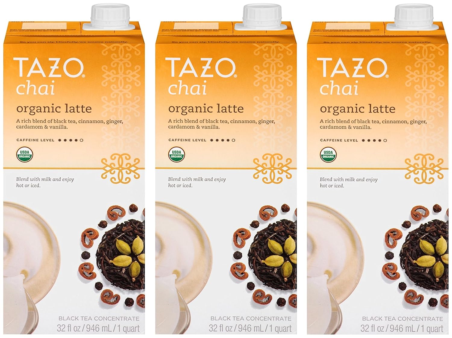 Tazo Chai Organic Tea Latte Concentrate 32ounce Boxes