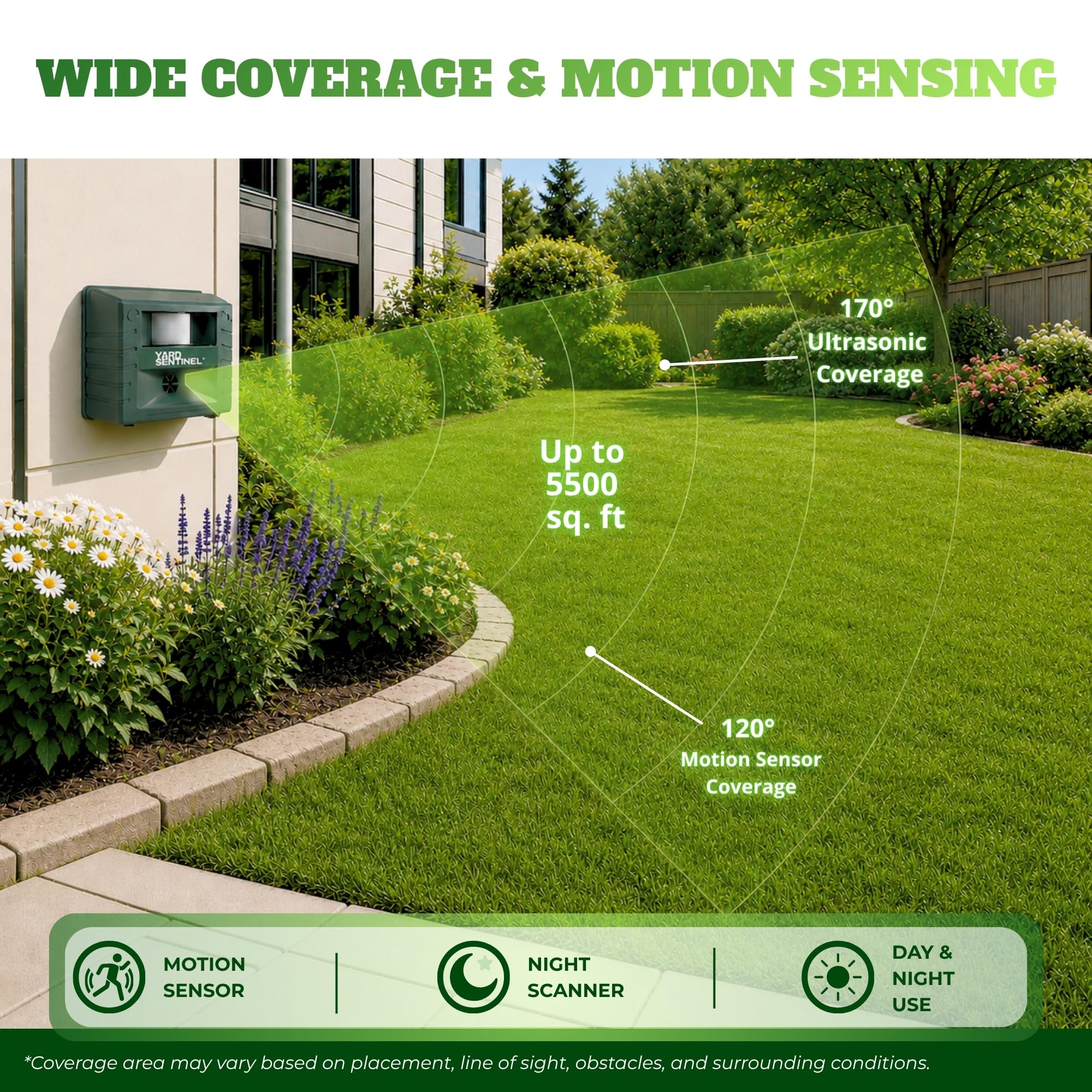 ASPECTEK Yard Sentinel Control ultrasónico de Animales, Repelente de plagas para Ratas, Ratones, Gatos, Perros y Ciervos con Sensor de Movimiento y Alarma antirrobo