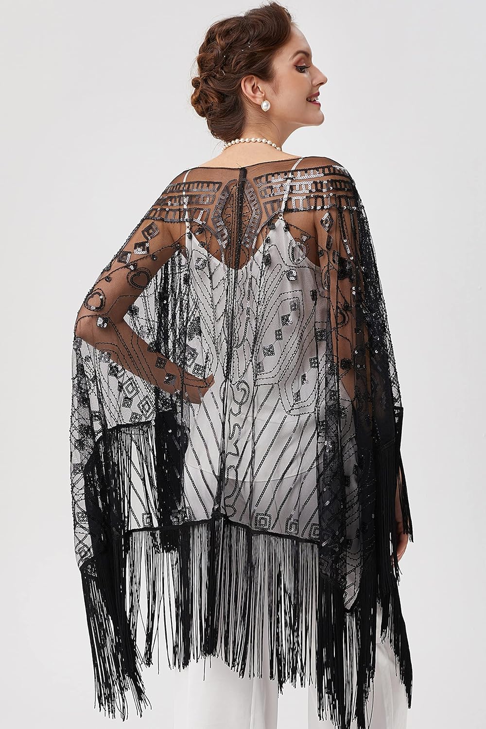 BABEYOND 1920s Sequin Beaded Shawl Wraps Fringed Evening Cape Scarf for Wedding