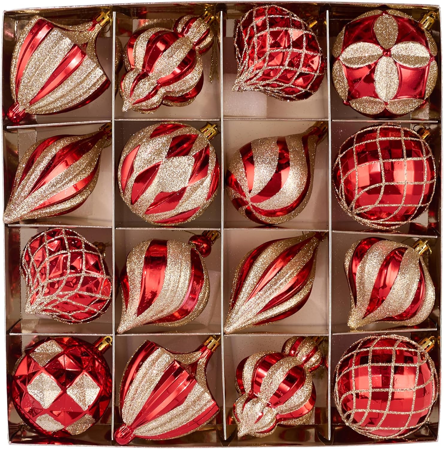 Christmas Ornaments for Xmas Trees, 16ct Red and Gold Shatterproof Christmas Tree Decorations, 3.15 Inches Luxury Hanging Ball Ornaments for Holiday Party Decor