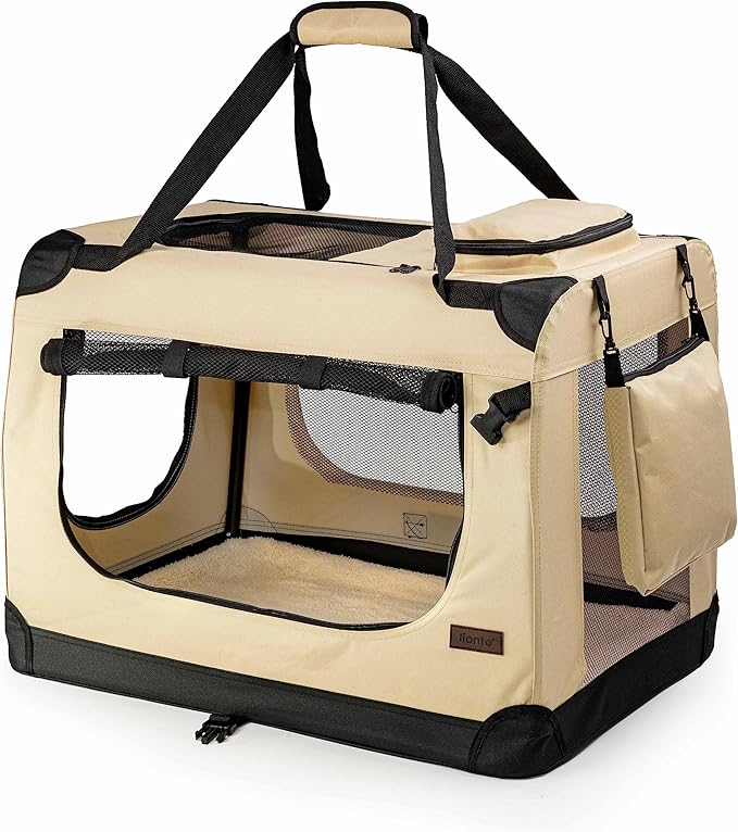 lionto Transportín para Perros Bolsa transportín para Perros Transportín Plegable Autobox Bolsa para Animales pequeños, (XL) 82x58x58 cm Beige