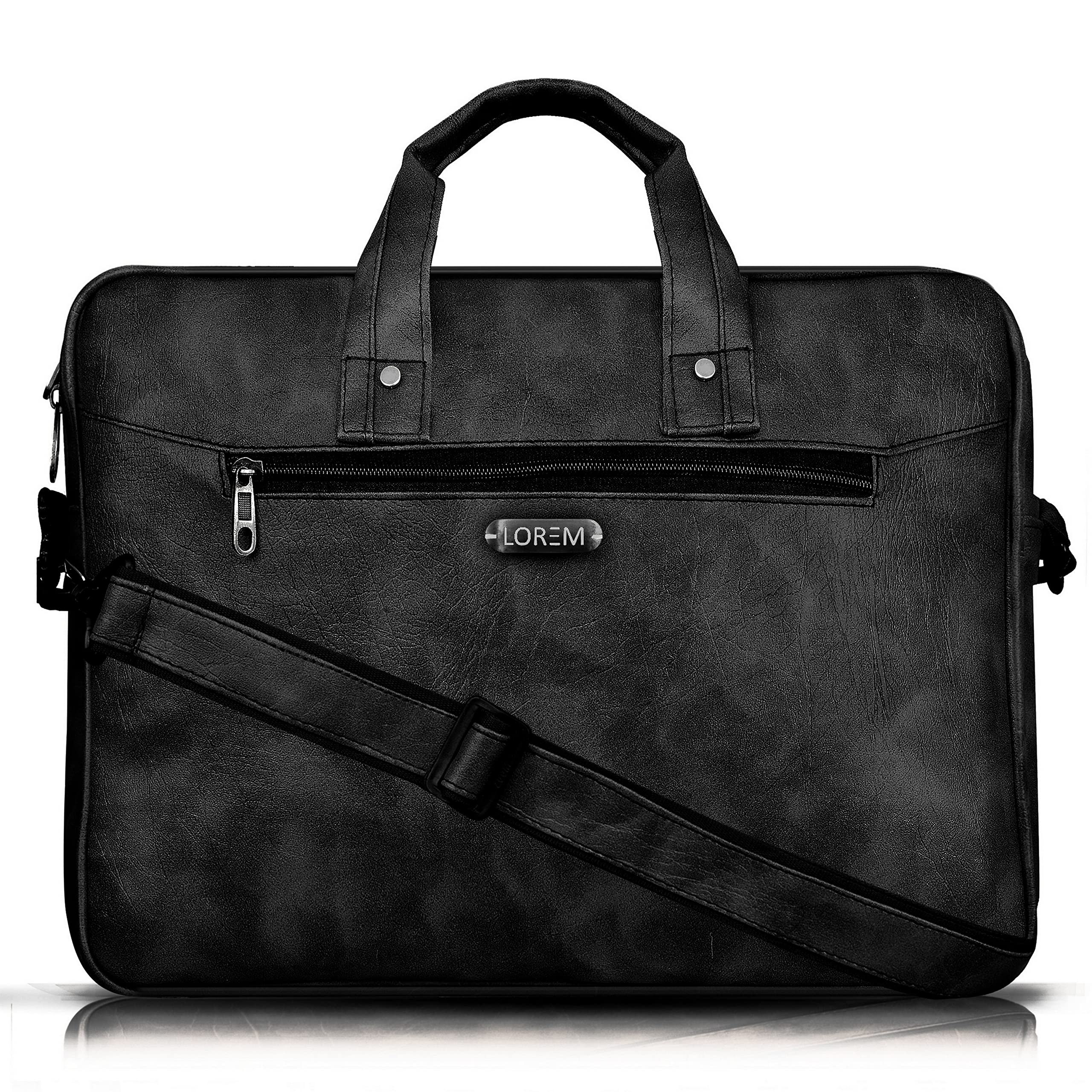 Black Faux Leather 10L Laptop Messenger Bag for Men & Women BG27-UFBG-image-19