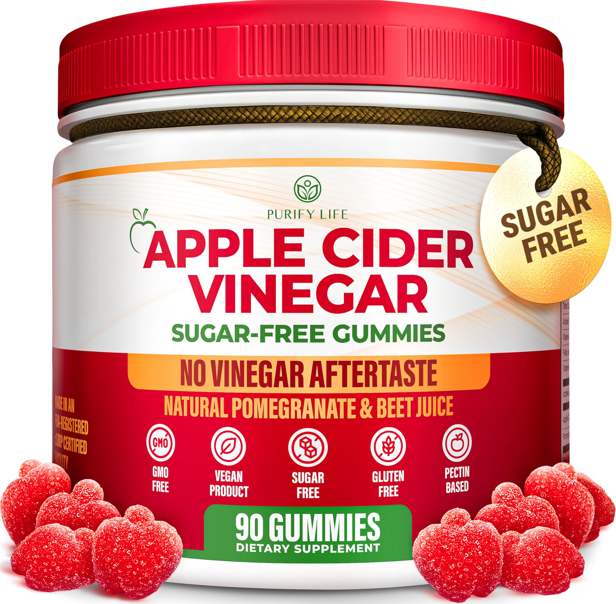 Sugar-Free Apple Cider Vinegar Gummies for Adults (90 Chews) – Unfiltered, Detox ACV Gummies with the Mother for Gut Health, Energy, Digestion & Immune Support – No More Capsules, Pills or Acid Reflux