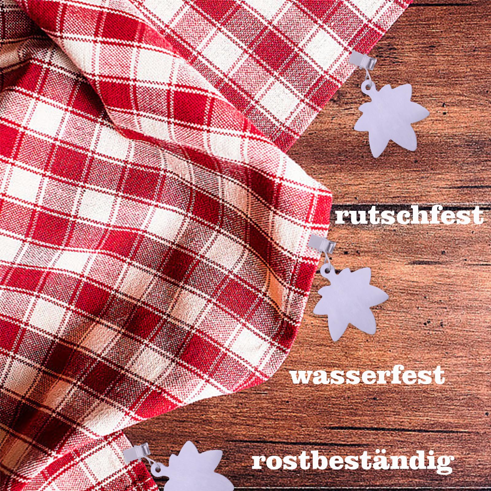 Fermacavola Per Tovaglia - 6 Pezzi Con Clip In Acciaio, Motivo Foglia D'Acero, Per Picnic, Feste All'Aperto, Grigio - Foto 12