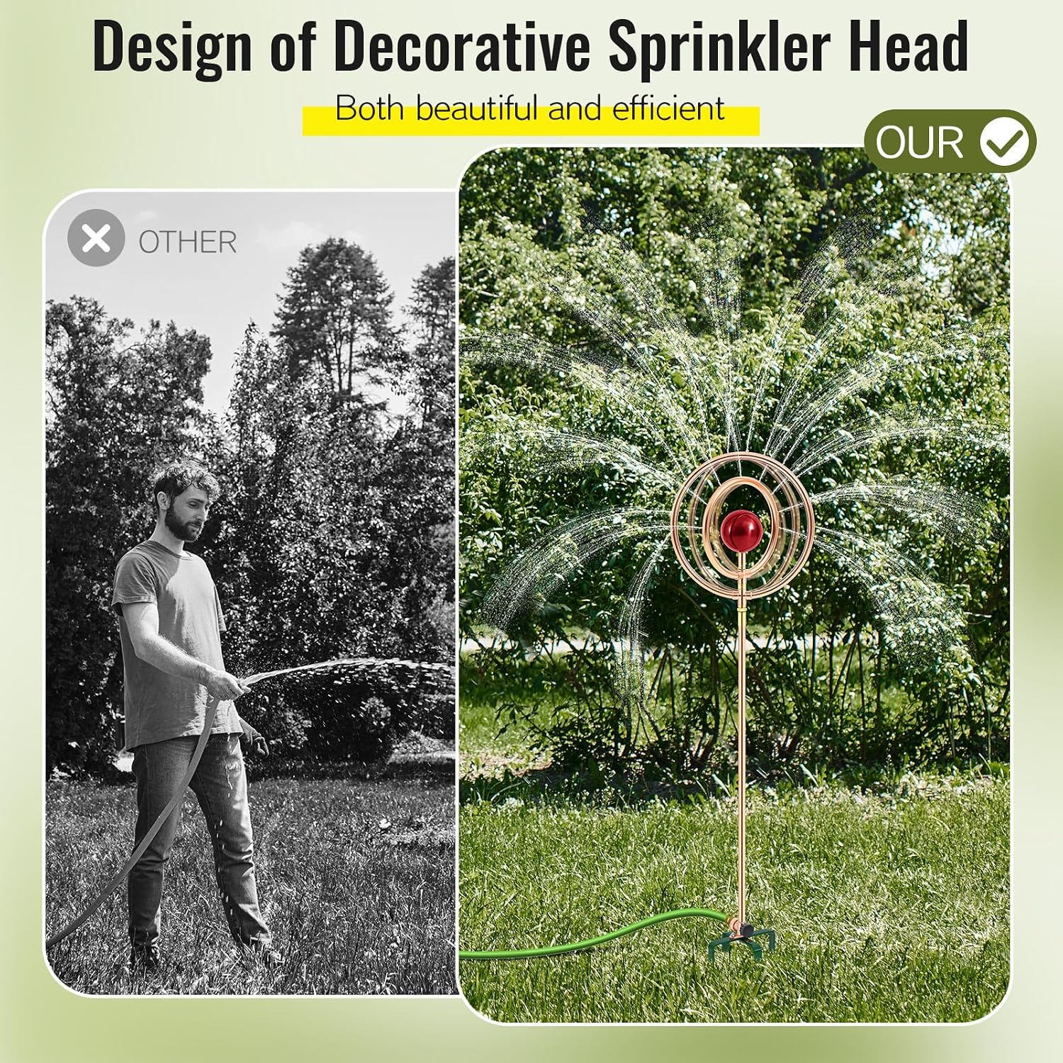 LemonRoad 1 Pack 41.4" H Garden Sprinklers Stainless Steel Ornamental Sprinkler 360 Degrees Motion Activated Decorative Sprinkler for Water Feature, Garden Art, and Lawn Art (Circle Style,Red)