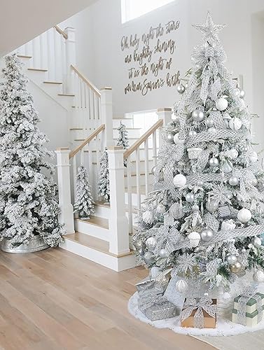 Miniatura 5 de HUIHUANG Silver Wired Ribbon 2-1/2" Glitter Diamond Christmas Ribbon for Christmas Tree Decorations, Gift Wrapping, Bows Making, Wreath Supplies