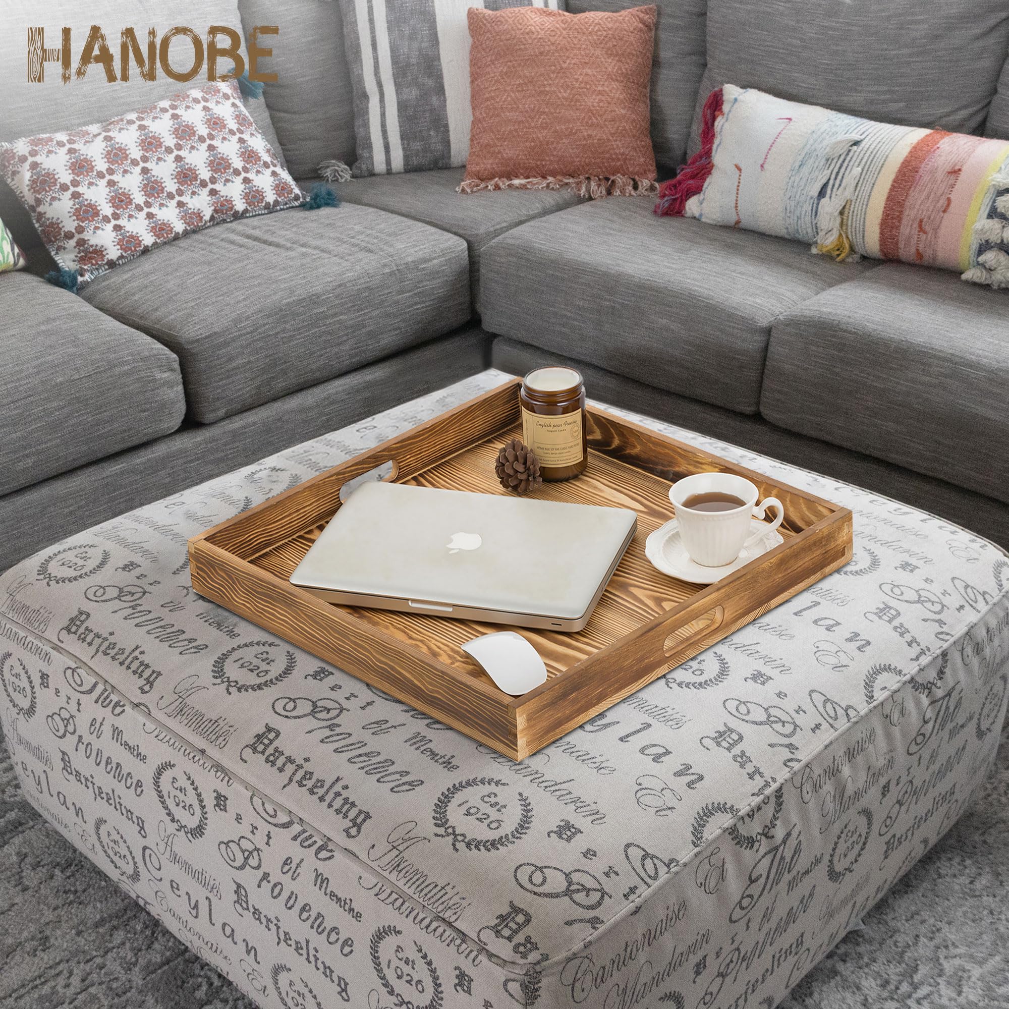 Cinnani Vassoio Legno Set Di 2, Vassoio Da Portata In Bambù Con Manici