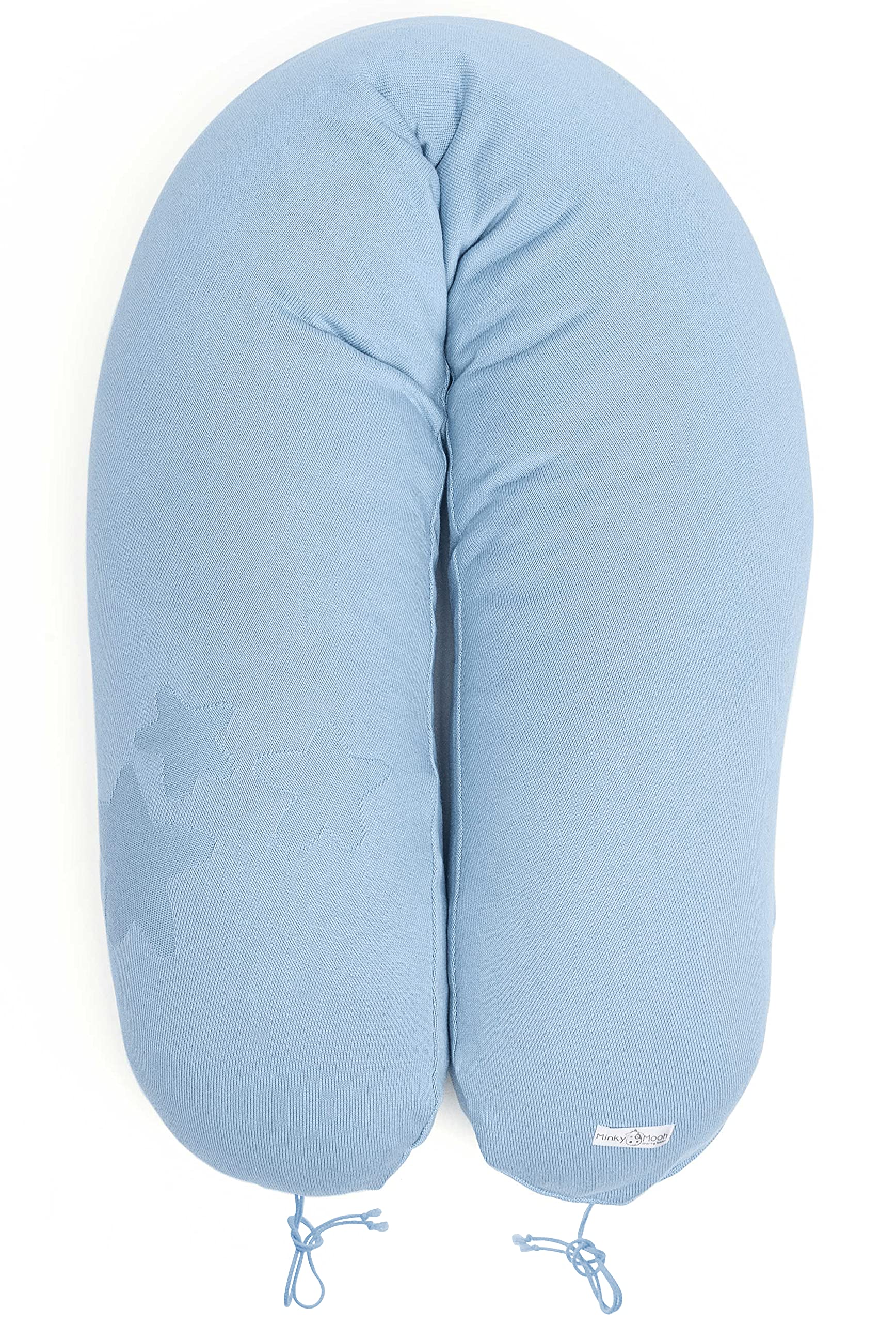 Minky Mooh® - Stillkissen XXL Bio Baumwolle (Öko-Tex 100) mit Kapok Füllung (190x30cm) blau - Großes Baby-Kissen zum Schlafen, Stillen & Flasche geben, Schwangerschaftskissen & Seitenschläferkissen
