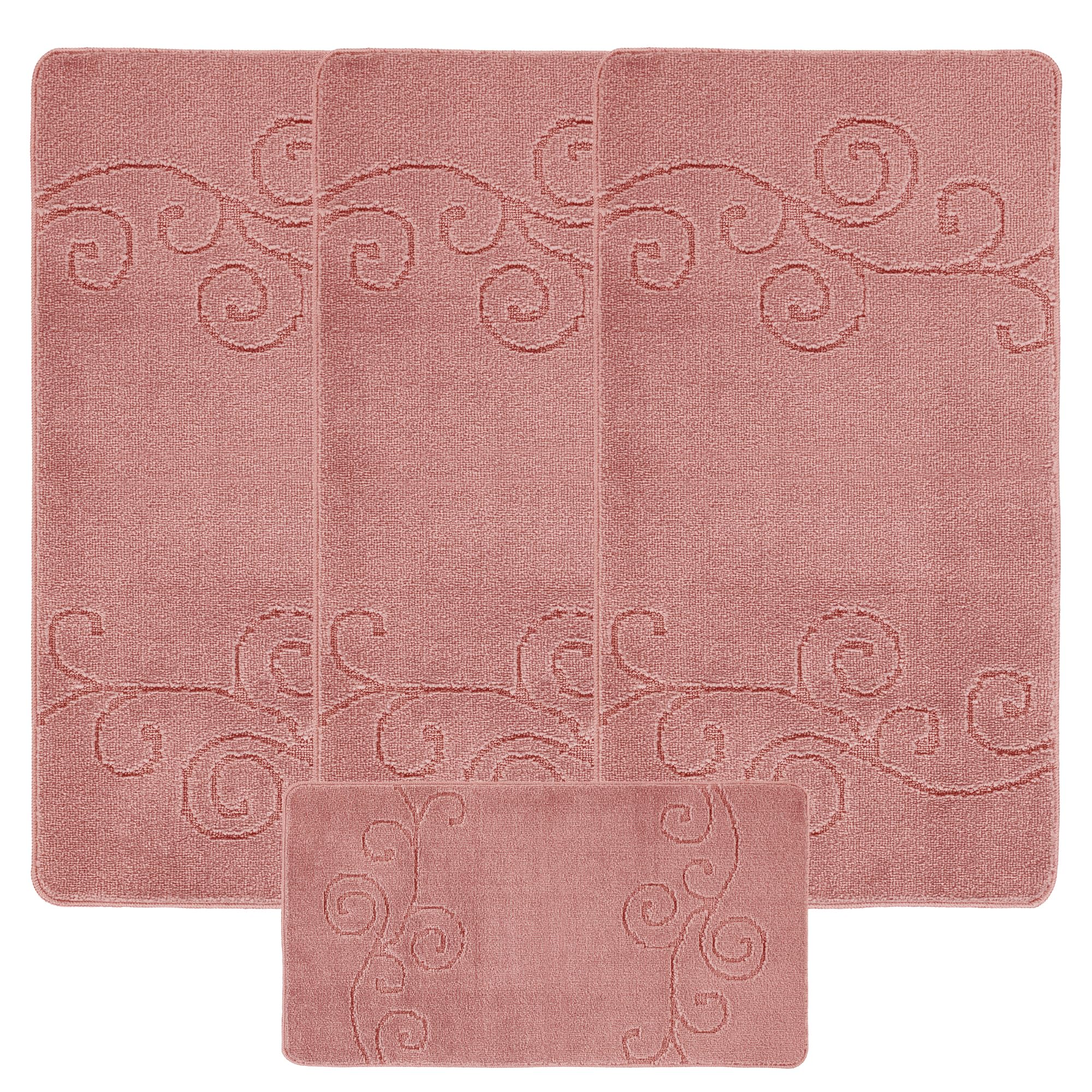 emmahome ROMANY GYPSY WASHABLE 4PCS MAT/RUG SET, CARAVAN/MOBILE HOME TOURER SIZES, 67X120CM, SELENA (Rose)