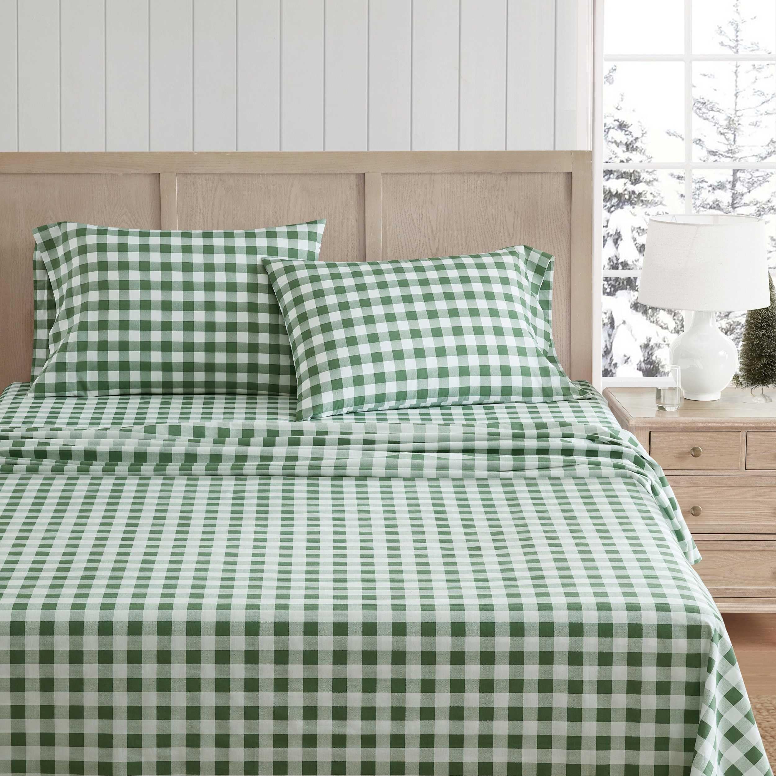 Martha Stewart - King Size Sheets Set, Crisp & Tailored Sheets w/a Naturally Smooth Cotton Percale Lightweight Feel - Bed Sheets w/Matching Pillowcases (Madison Gingham Green)