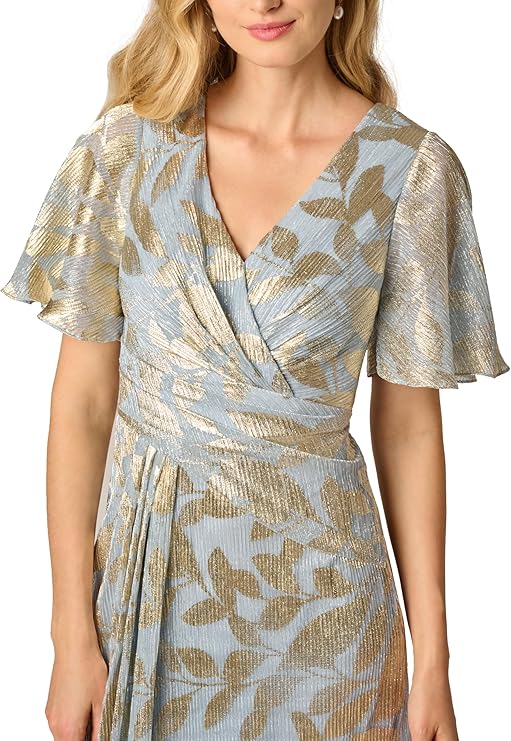 Adrianna Papell Foil Leaf Draped Gown