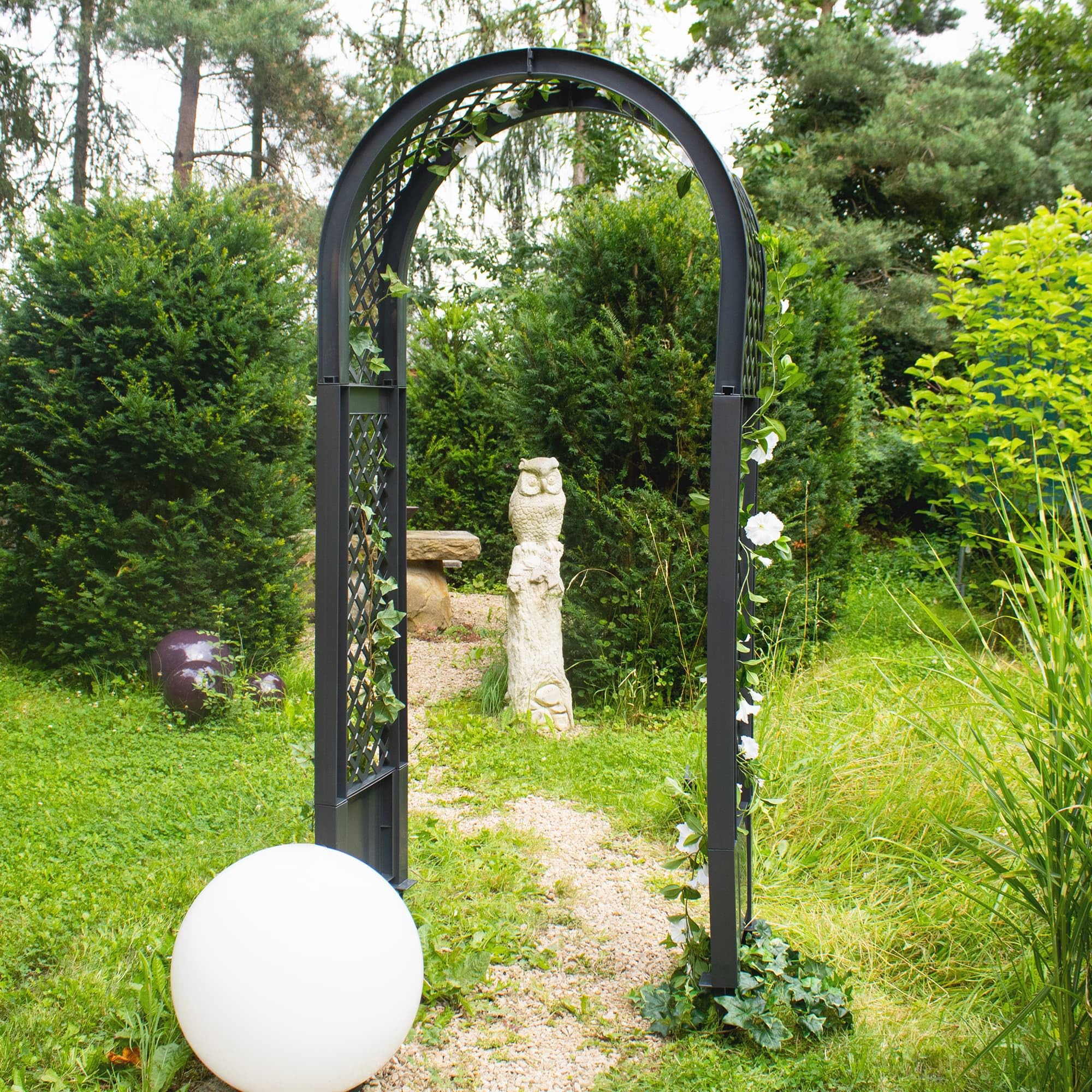 NYVI Rosenbogen mit Erdspießen NYVIGreen 100x43x207 cm - Spalier aus wetterfestem & recyceltem Kunststoff - Rankhilfe - Pflegeleicht, Steckmontage ohne Werkzeug, Farbe:Anthrazit