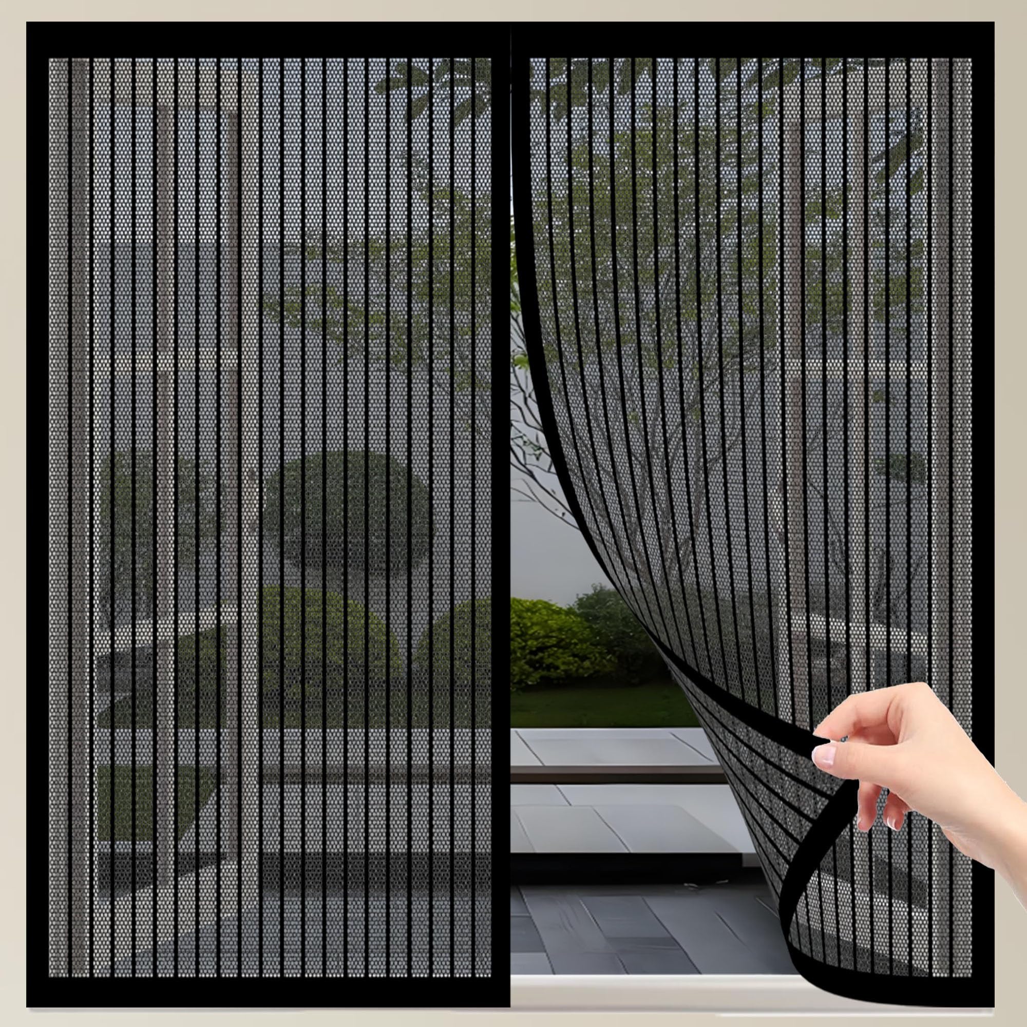 Moskitiera magnetyczna 250 x 110 cm – siatka z włókna szklanego z łatwą instalacją i pełną ramką magiczna taśma, typy okien, czarna