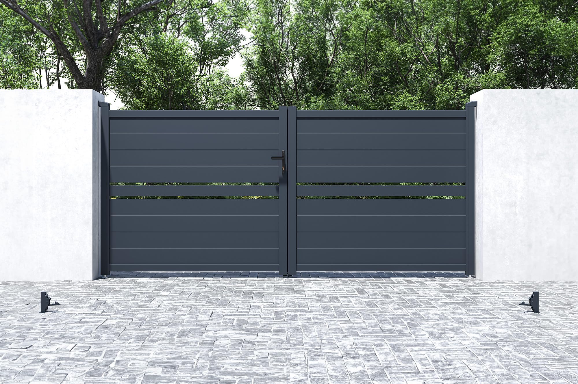 Casanoov Portail Battant CIMONE 3,5x1,60m Aluminium Gris Anthracite – Portail Double Battant Semi-Ajouré – Robuste Inoxydable Résistant Intempéries – Montage Facile Clôture Jardin Sécurisée 350x158cm
