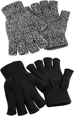 Cooraby 2 Pairs Unisex Warm Half Finger Gloves Winter Fingerless Gloves L for Adults, M for Teens, S for Kids