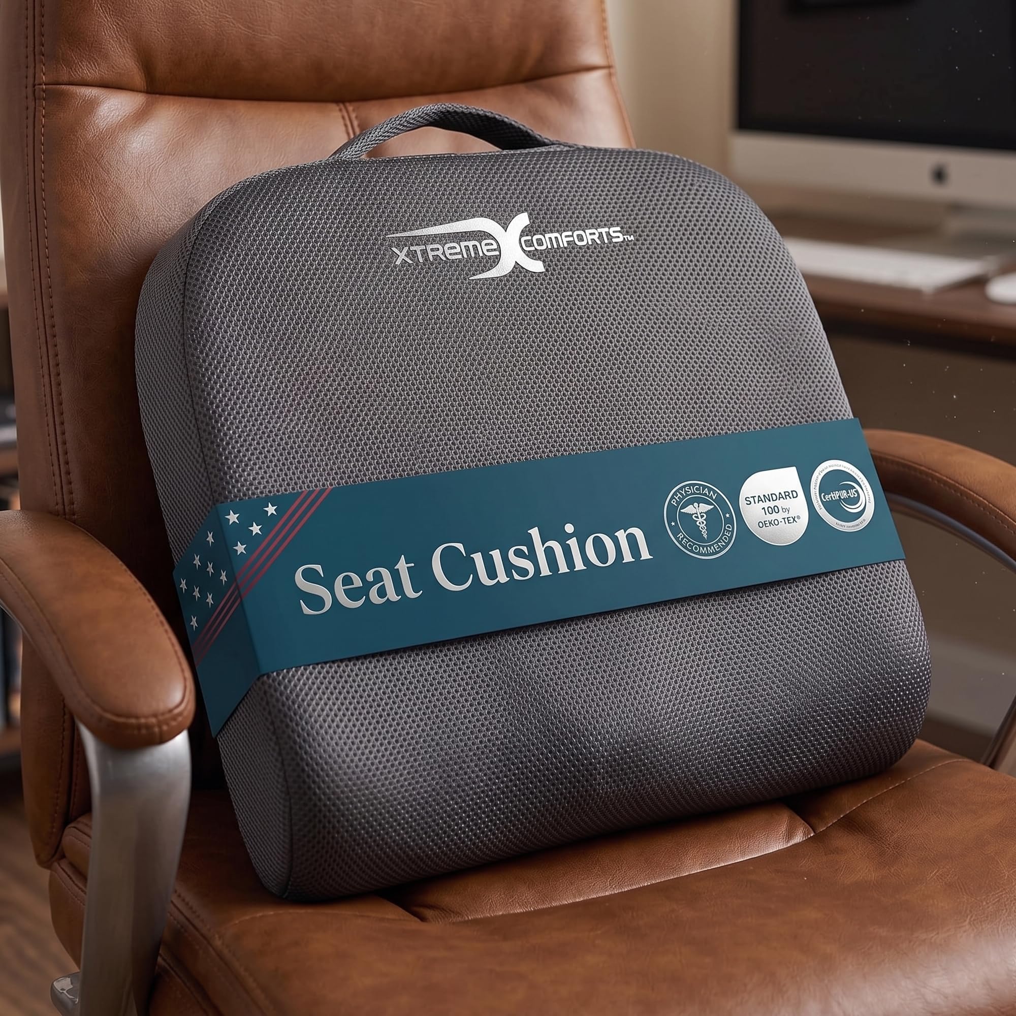 Xtreme Comforts Seat Cushions | Office Chair Cushions for Desk, Car, Wheelchair| Ergonomic Memory Foam Seat Cushion for Support & Comfort | Helps Improve Sitting Posture for Work & Body Relief