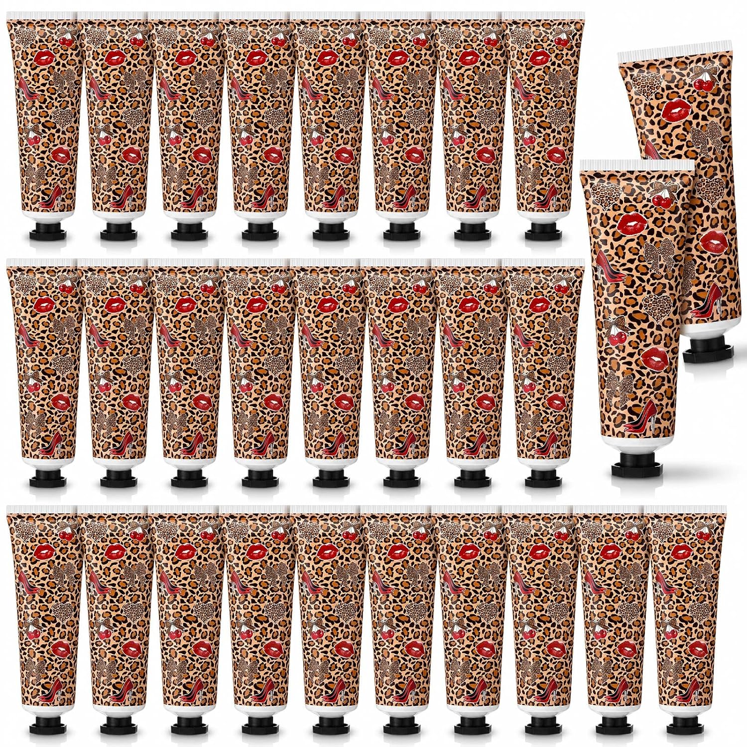 Loopeer 30 Pcs Cheetah Cherry Hand Cream Gifts Bulk, Cheetah Cherry Party Favors Mini Travel Hand Lotion Bulk for Women Night Leopard Cherries Disco Party Favors