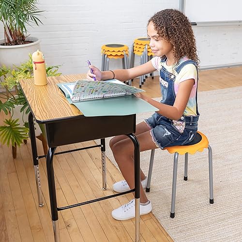 Miniatura 8 de ECR4Kids Daisy - Juego de taburetes apilables, asientos flexibles, color amarillo, 8 piezas