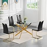 Maxtude Glass Dining Table Set for 4, Modern 60.6