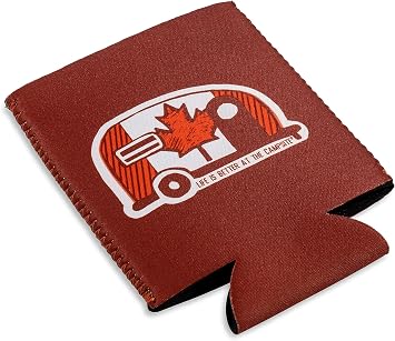 Camco Life is Better at The Campsite Cozie Can Cooler | Features Unique Canadian Flag Mini Camper/RV Themed Design & Soft Neoprene Material | Fits 12oz Cans 53373