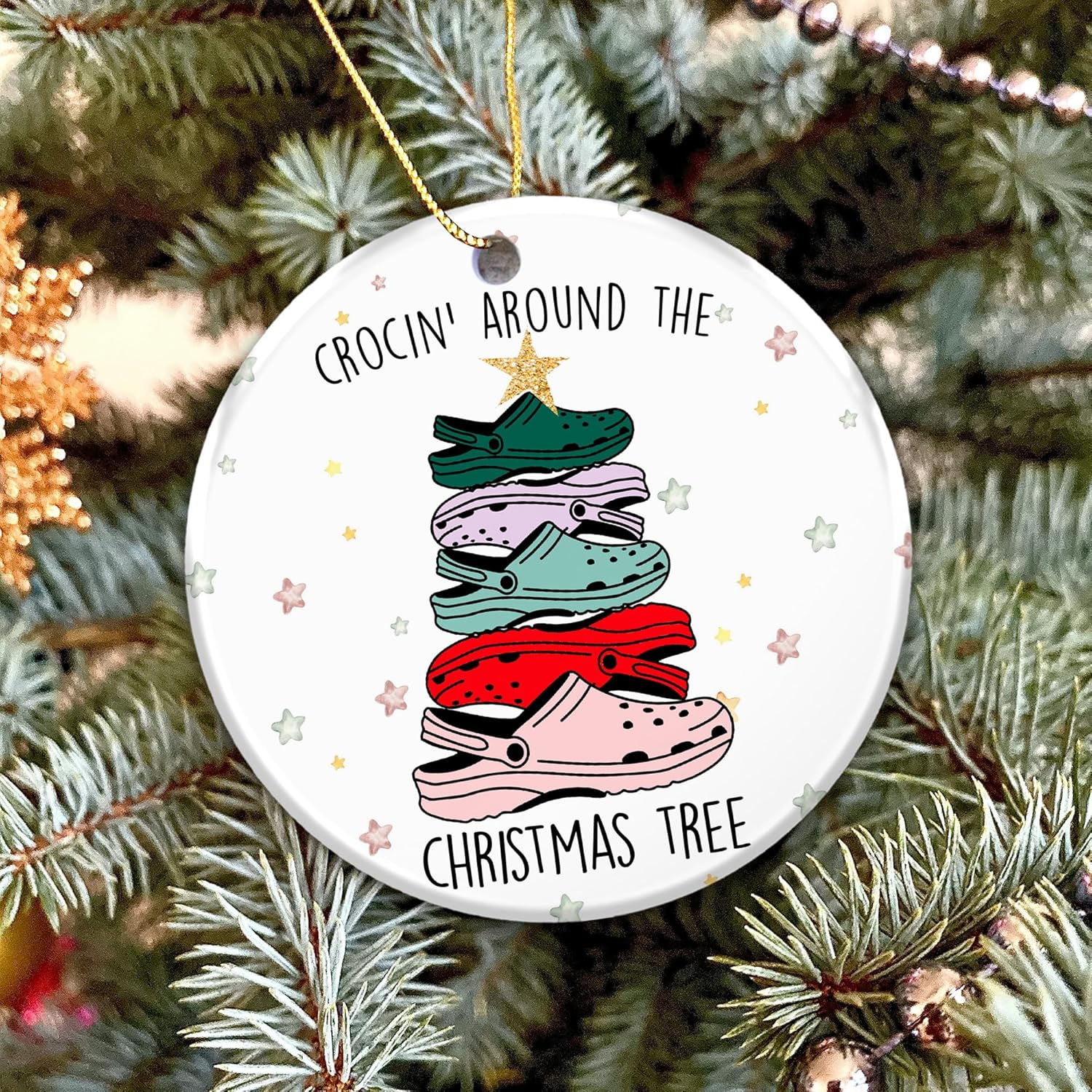 Crocin’ Around The Christmas Tree Ornament – Funny Ceramic Holiday Decoration with Crocs Shoe Christmas Tree – Unique Gag Gift for Crocs Lovers, Friends, and Family - Image 3