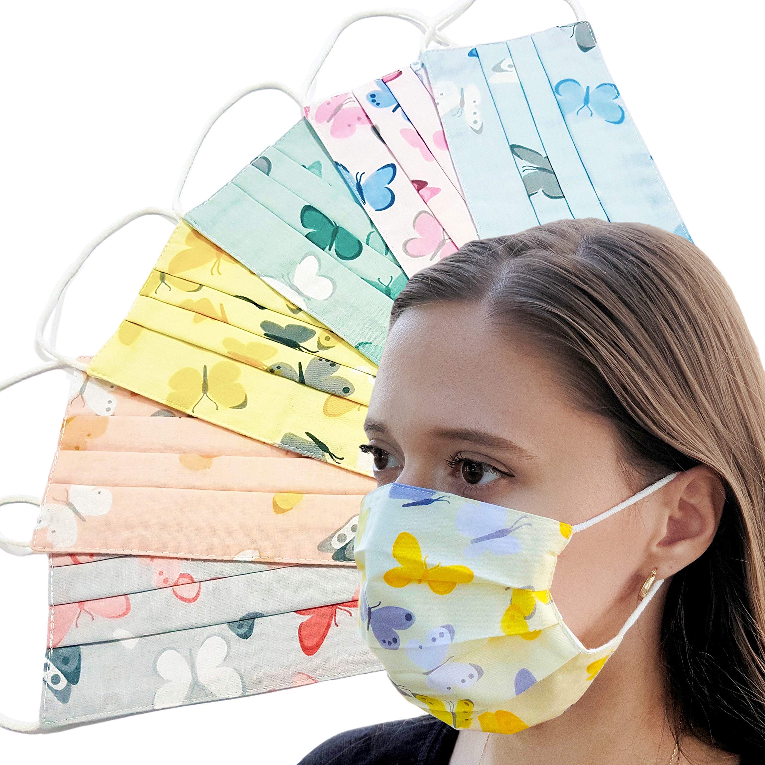 LILIND Face Mask, 6-Pack Handmade, Reusable, Washable, 100% Cotton, 6x Mix Butterflies