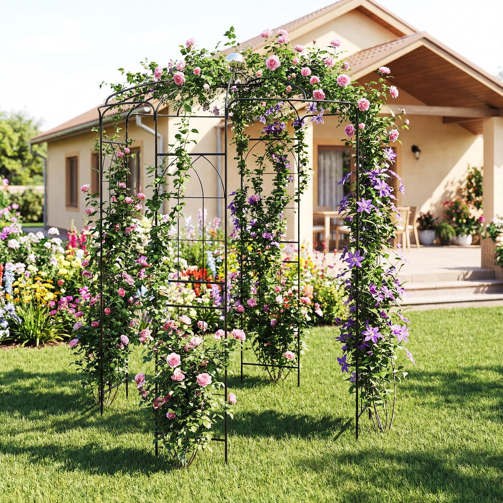 COSTWAY Rosenbogen Metall Rosenpavillon, Gartenbogen für Kletterpflanzen, Torbogen Garten, Rosengitter Rankhilfe, Rankgitter Gartenpavillon, Rankbogen für Veranda Hochzeit Partys, 198 x 198 x 284 cm