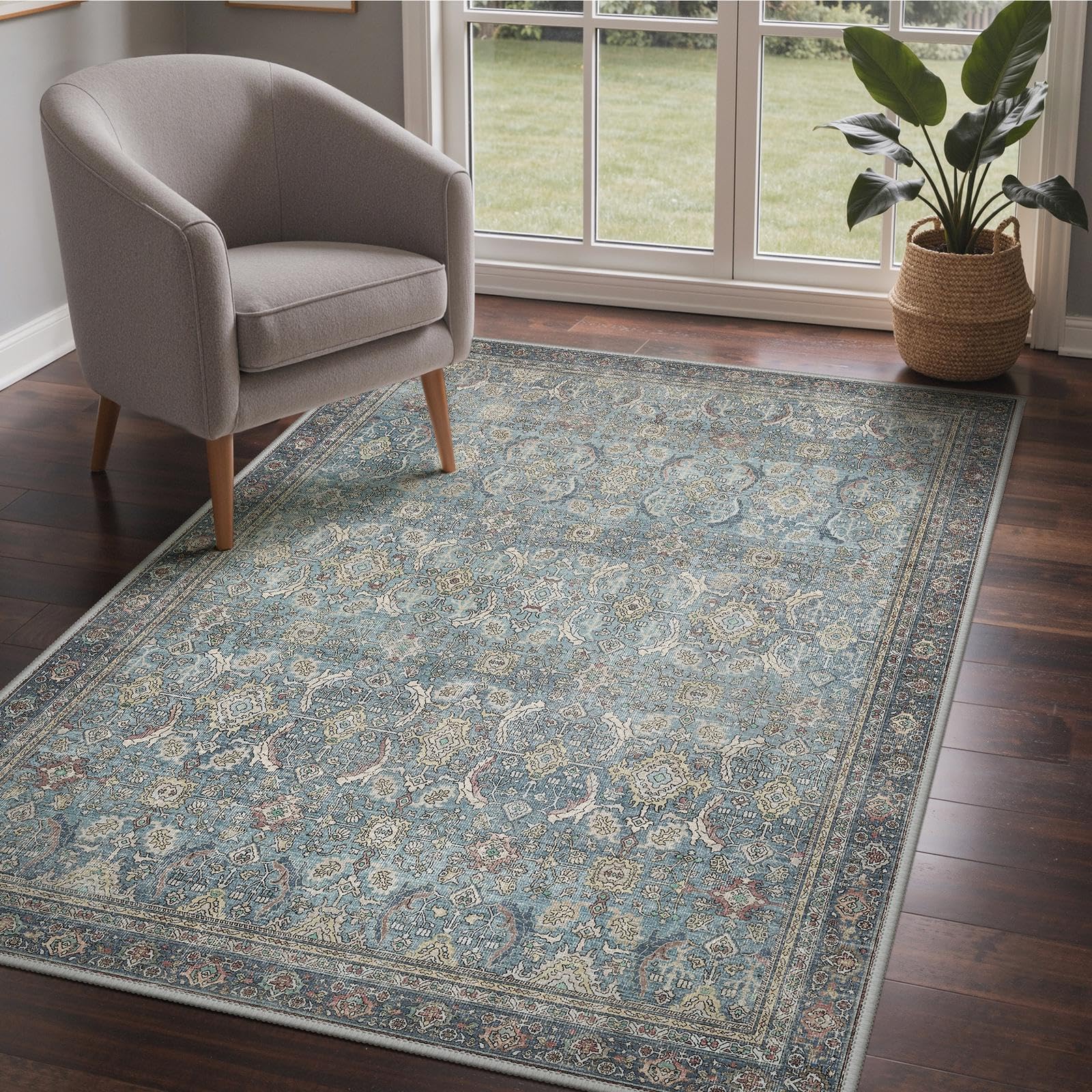 GENIMO Teppich Wohnzimmer Vintage Orientalischer rutschfest & Waschbare | Boho Vintage Orientalischer Teppiche, Kurzflor Wohnzimmerteppich, Rutschfest Carpet, für Schlafzimmer, Esszimmer, Büro