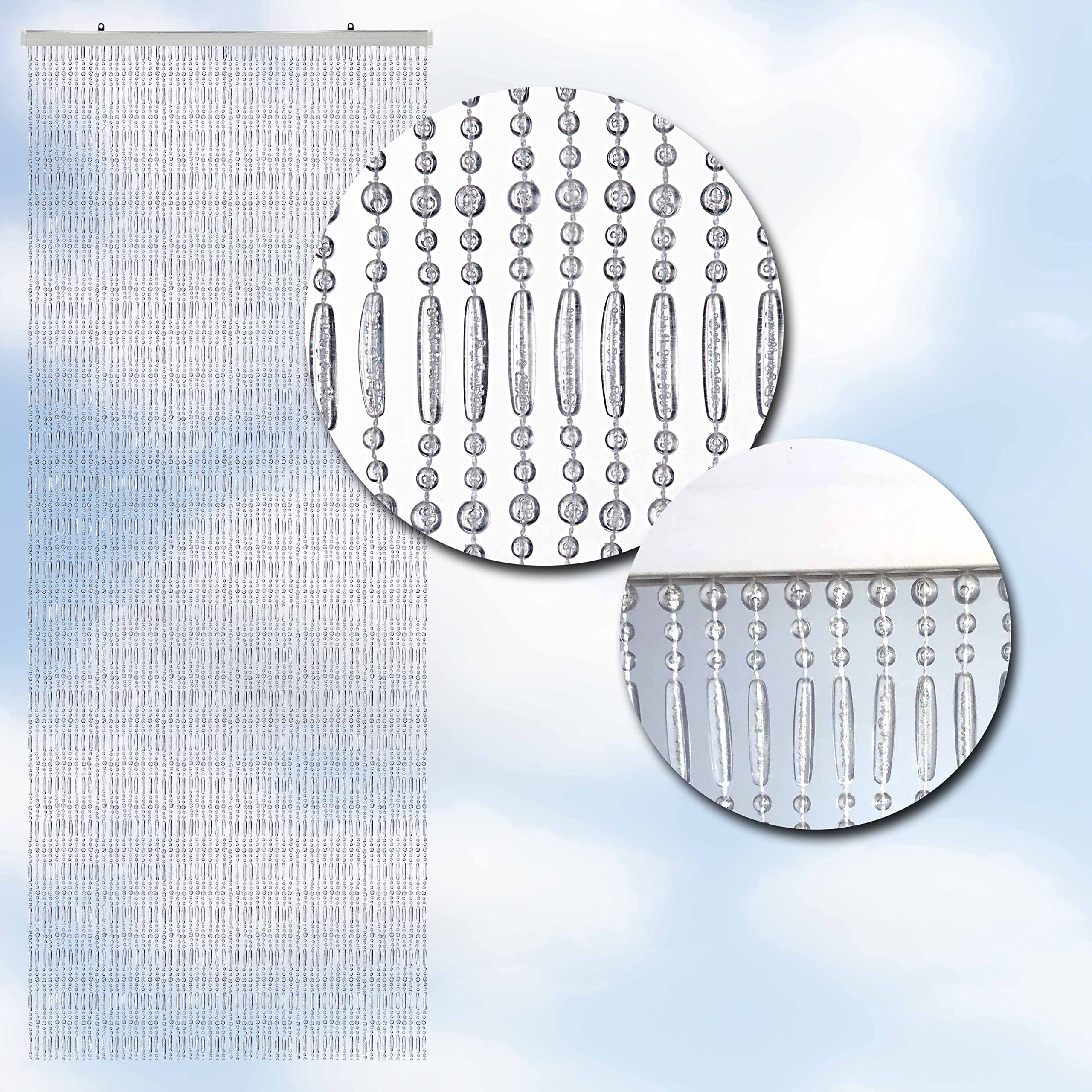 Wicotex Perlenvorhang TRANSPARENT (100x240cm) Insektenschutz Perlen - Fliegenvorhang - Balkontür Fliegengitter - Terrassentür