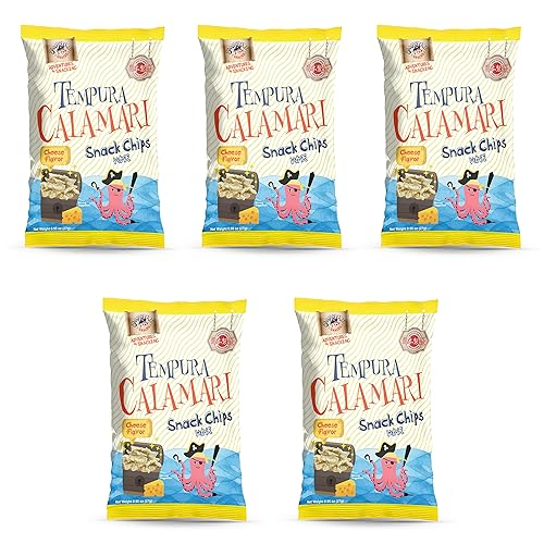 Swashbuckle Snacks Patatas fritas crujientes de tempura calamar, sabor a queso, 0.95 onzas (0.95 oz), paquete de 5, fabricado en Japón, Otsumami