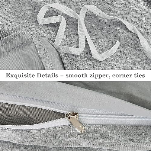 Miniatura 6 de JSD Juego de funda de edredón de microfibra de terciopelo gris plateado, tamaño Queen, funda de edredón reversible de 3 piezas con fundas de