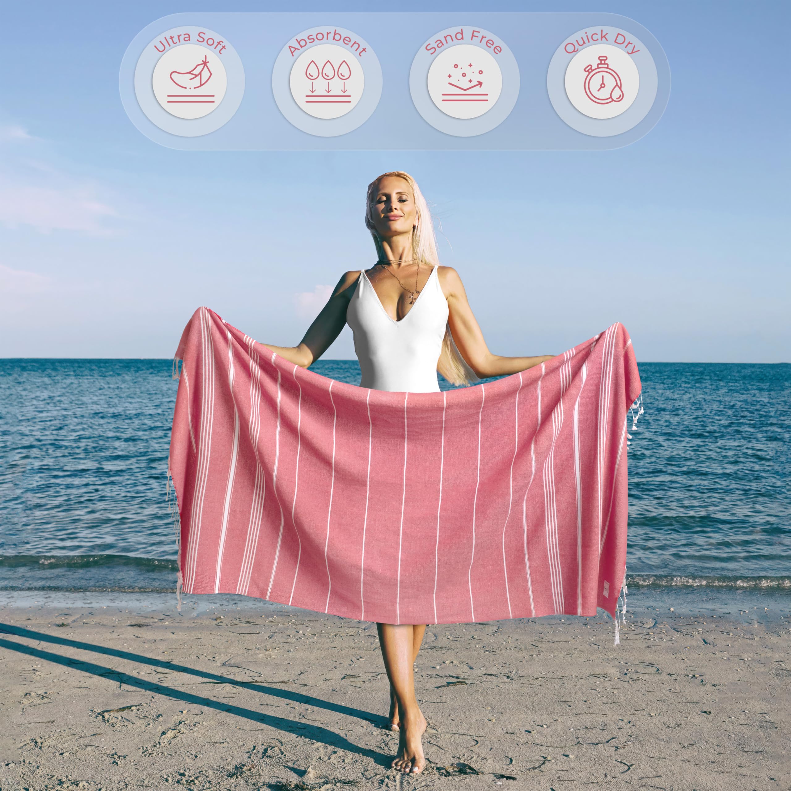Toalla de playa coral – Secado rápido y libre de arena, de gran tamaño (39 x 71 pulgadas), versátil, perfecta como tapete de yoga, toalla de piscina, toalla turca o manta de picnic 2