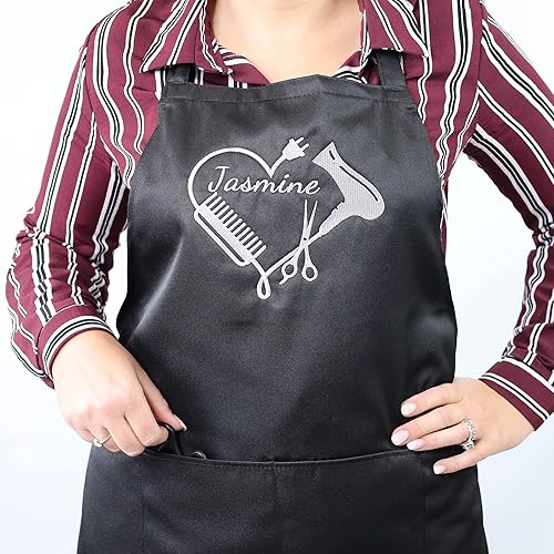 Miniatura 7 de Personalized Custom Embroidered Black Hair Stylist Apron - Beauty Salon - Barber - Men & Women