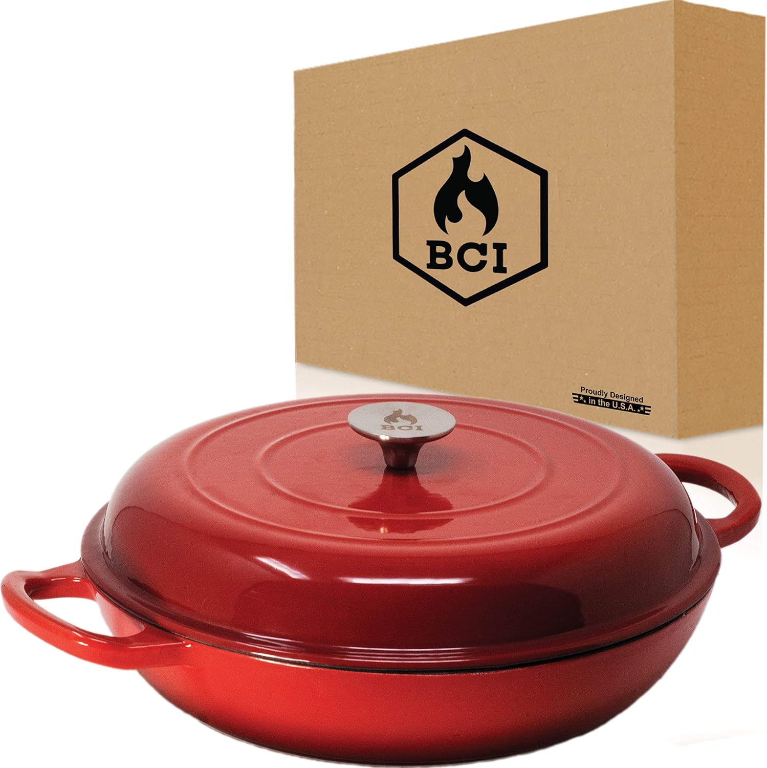 Buy Backcountry Iron Desert Ruby Signature Enameled Cast Iron Braiser with Lid, Ergonomic