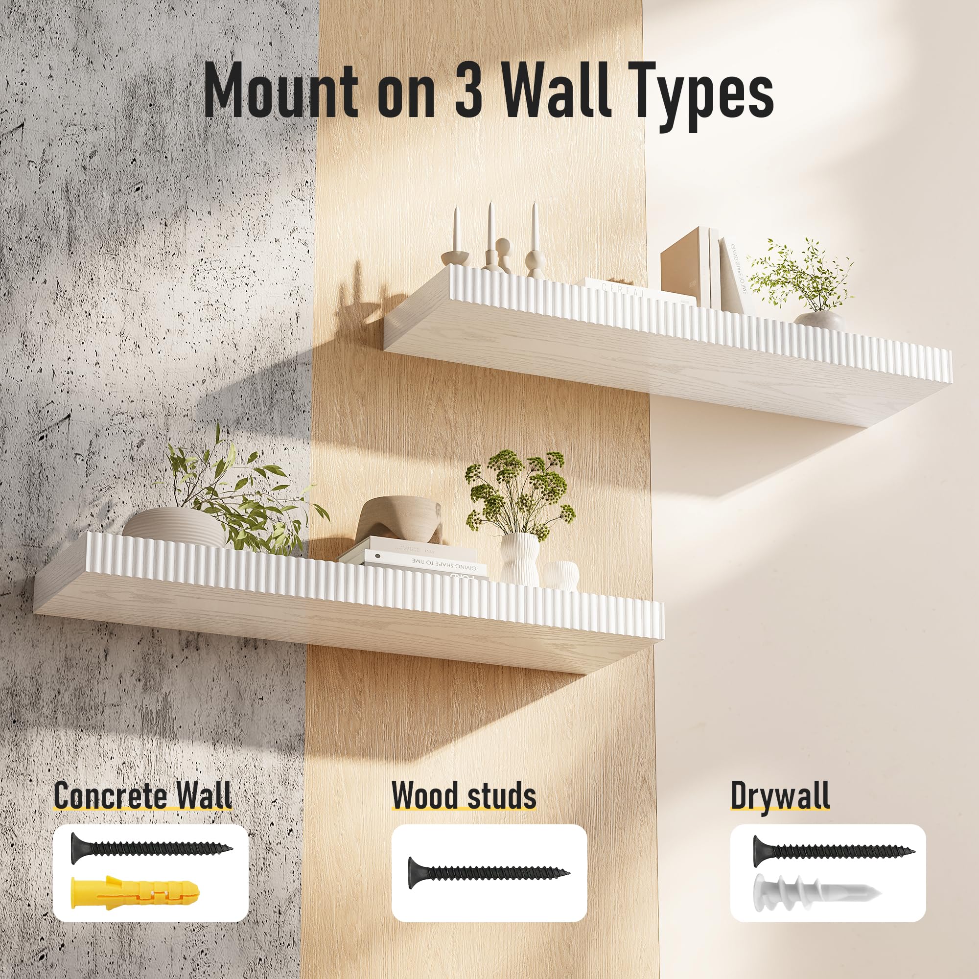 INNOD Estantes flotantes de 24 pulgadas para pared, estantes de madera montados en la pared para baño, dormitorio, sala de estar, cocina, estante colgante con soportes invisibles para almacenamiento