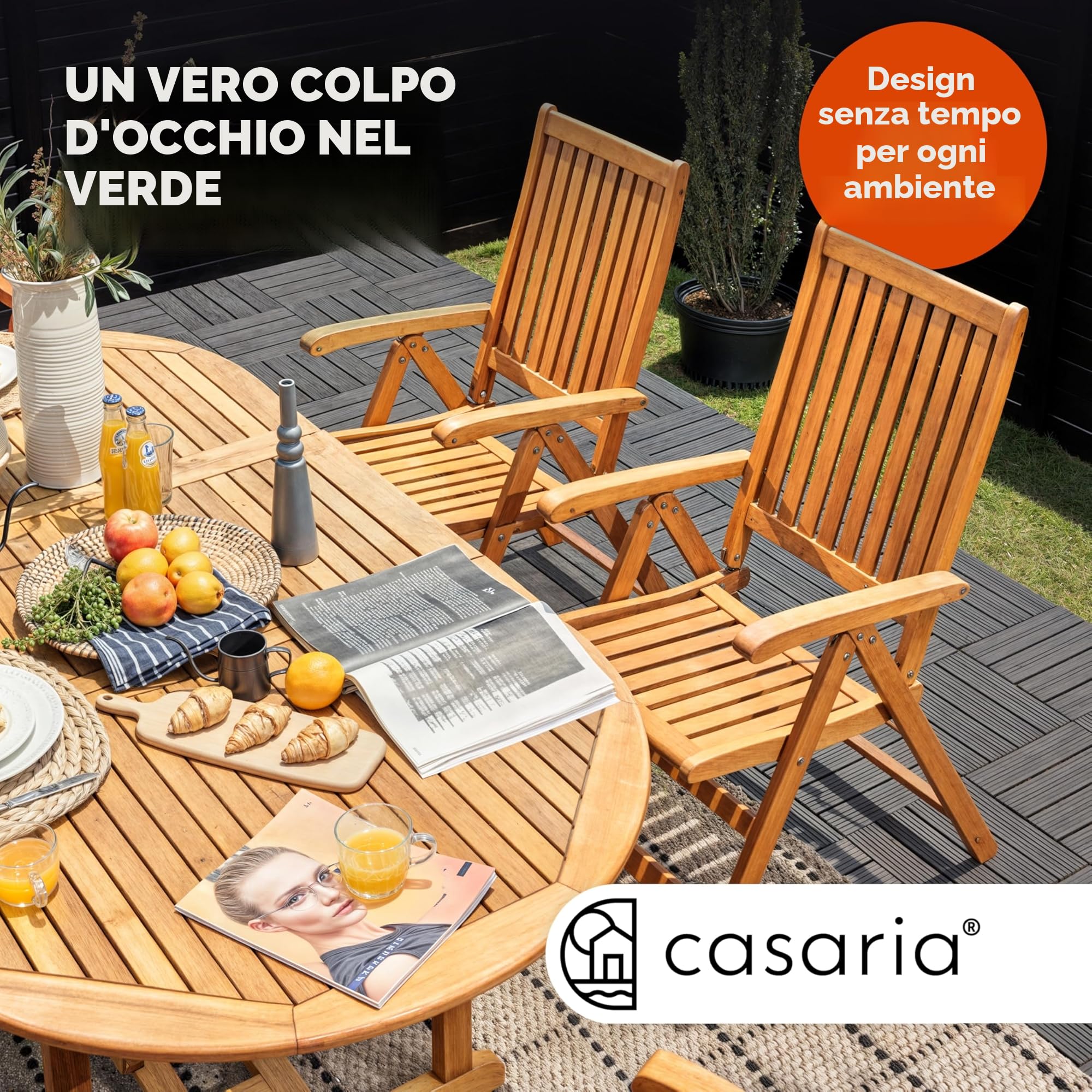 Casaria® Zestaw mebli ogrodowych z drewna eukaliptusowego 6 krzeseł składanych ze stołem FSC 7 części