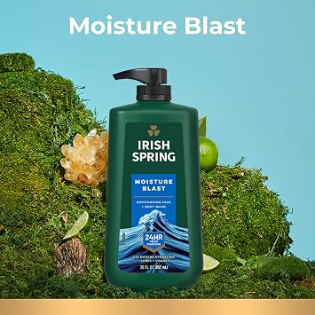Irish Spring Moisture Blast Body Wash, 30 Oz Pump & 5 in 1 Body Wash for Men, Men's Body Wash, Smell Fresh and Clean for 24 Hours