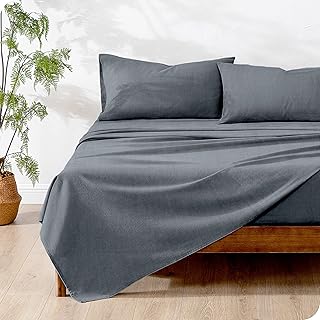 Bare Home Split King Sheet Set - Luxury 100% Linen Split King Bed Sheets - Deep Pockets - Easy Fit - 5 Piece Set - Bedding Sheets & Pillowcases (Split King, Indigo)
