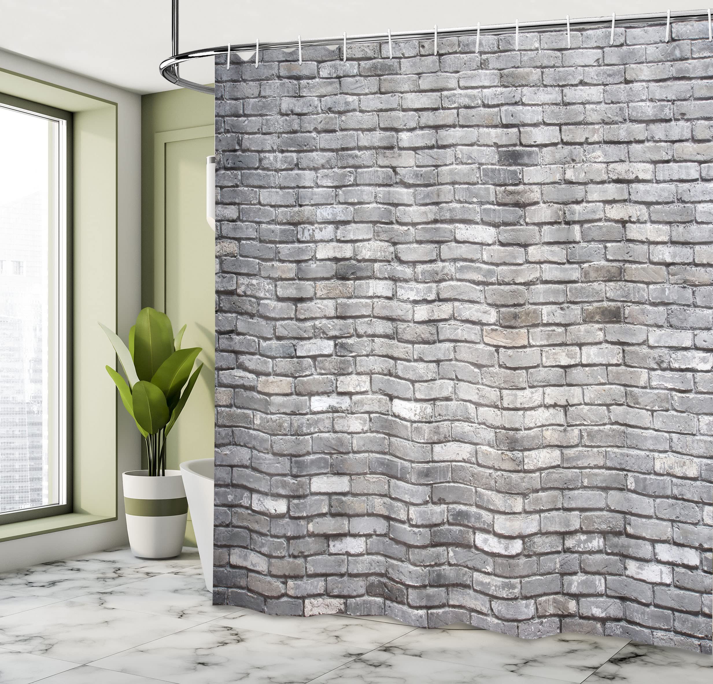 ABAKUHAUS Grey Shower Curtain, Image of an Aged Old and Rough Brick Wall Obsolete Concrete Structure with Ragged Surface - Image 4