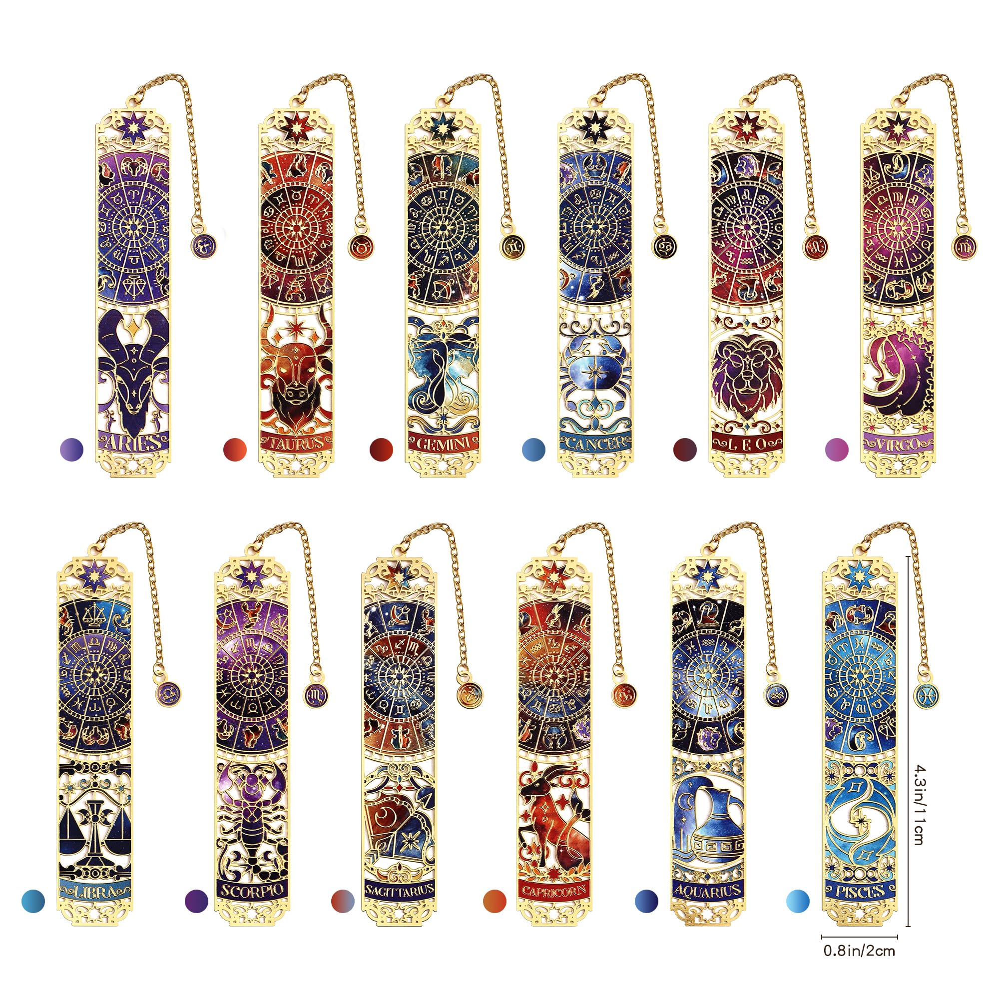 12 marcapáginas de metal con temática del zodiaco para mujeres, juego de marcapáginas de astrología hueca dorada divertida para niñas, adolescentes, estudiantes, lectores, hombres, regalos temáticos