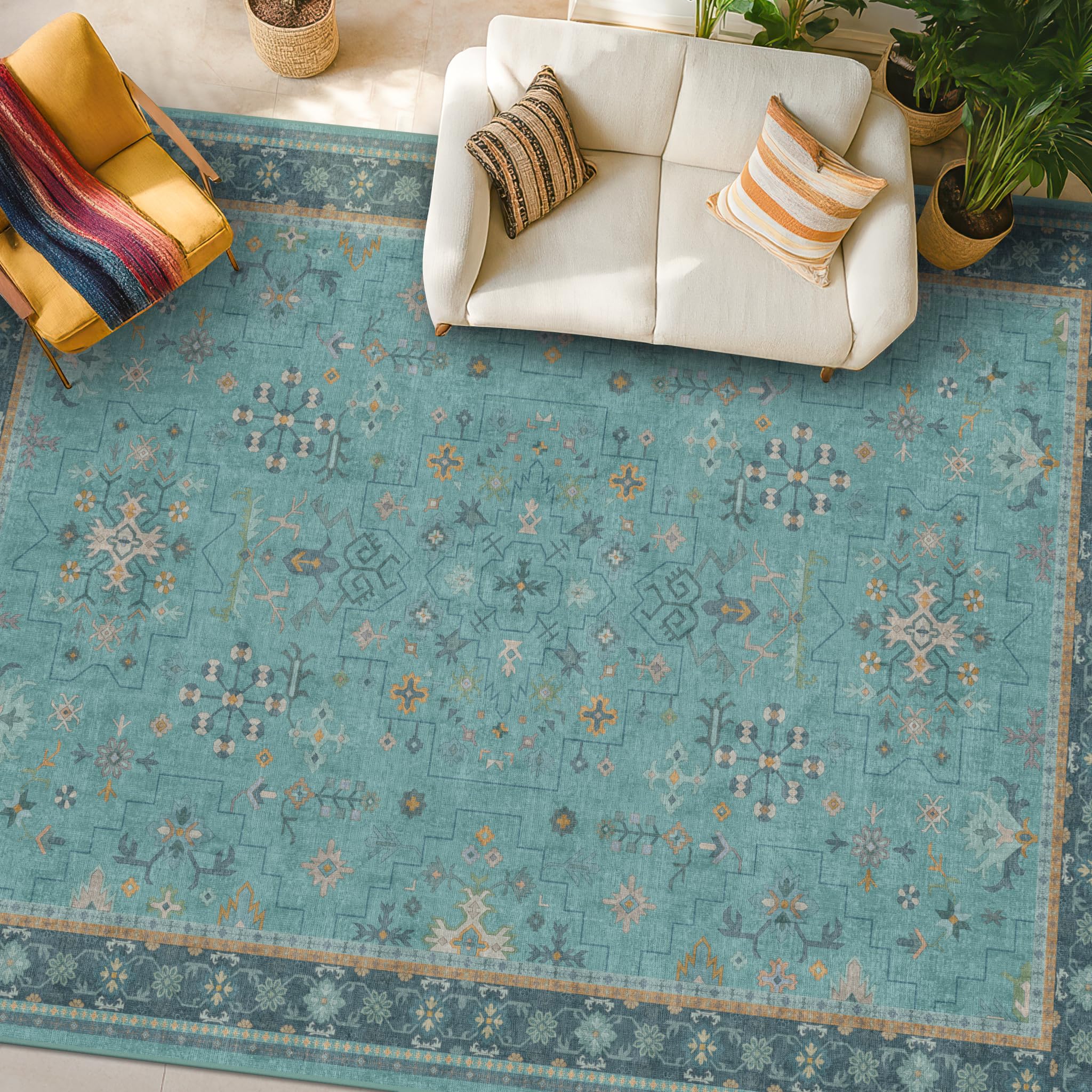 Photo 1 of Hazo Haus Boho 8'x10' Area Rug - Emerald Teal Geometric