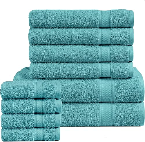 LANE LINEN Juego de 10 toallas de baño 100 % algodón, 2 toallas de baño grandes, 4 toallas de mano suaves para baño, 4 toallas de lavado para el