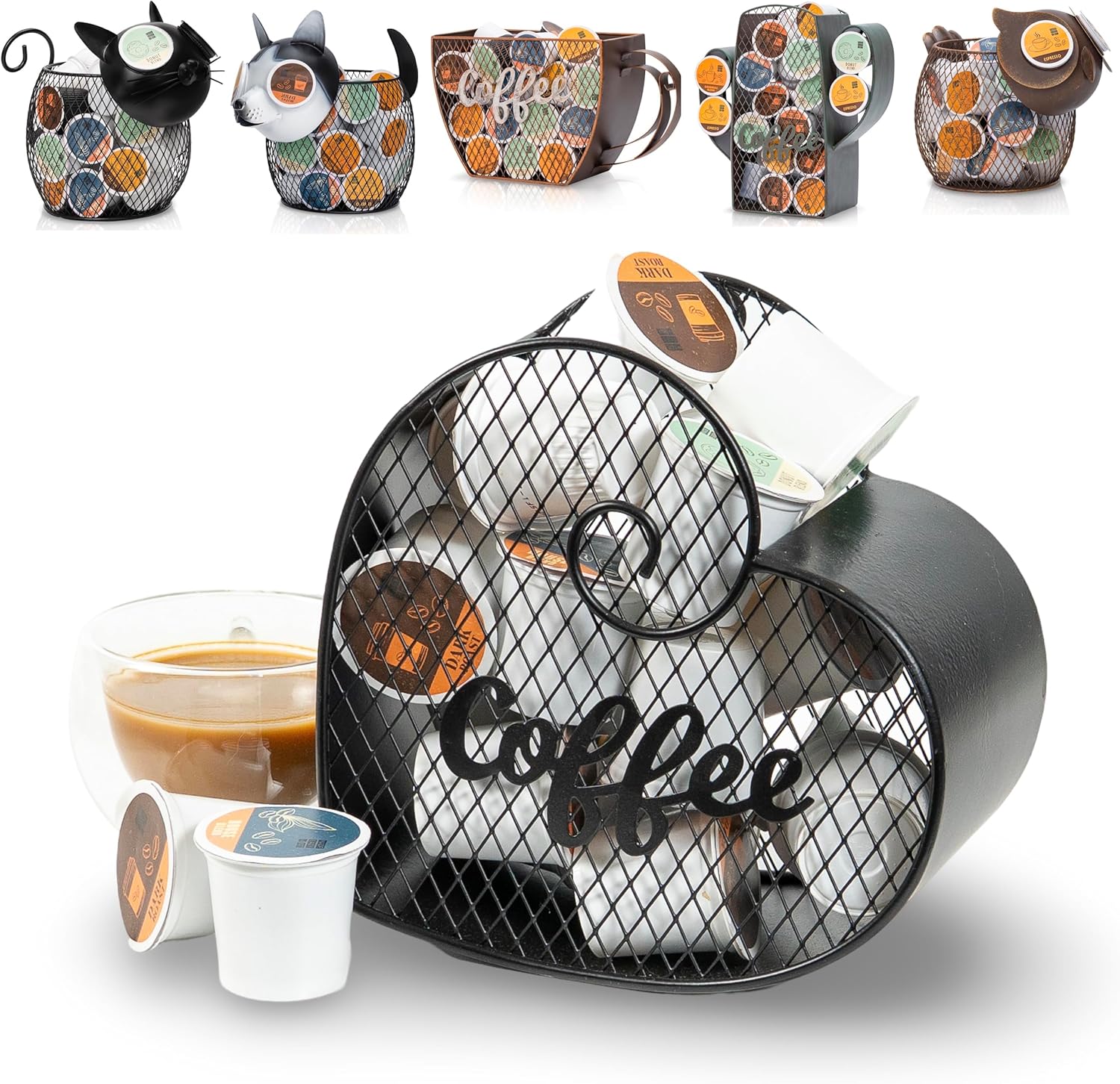 Made Easy Kit Coffee Pod Basket Organizer Practical Decoration - Compatible with Keurig K-Cup Pods & Capsules - Home Cafe Bar Decor Useful Kitchen Countertop Freestanding (Owl Vintage)