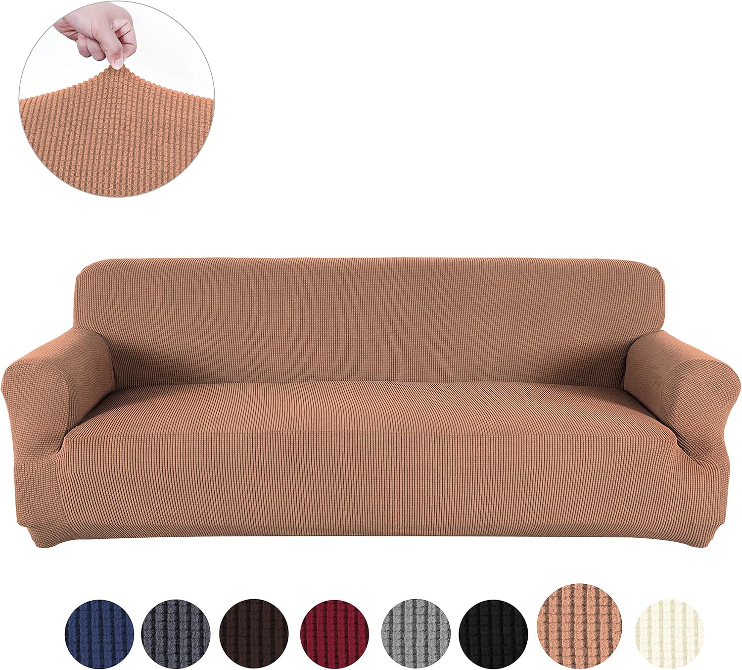 sancua Stretch Spandex Sofa Cover 3 Seat Couch Cover Non Slip Sofa Slipcover with Elastic Bottom for Living Room Furniture Protector Couch Slipcover for Dogs, Cats and Pets (Sofa, Coffee)