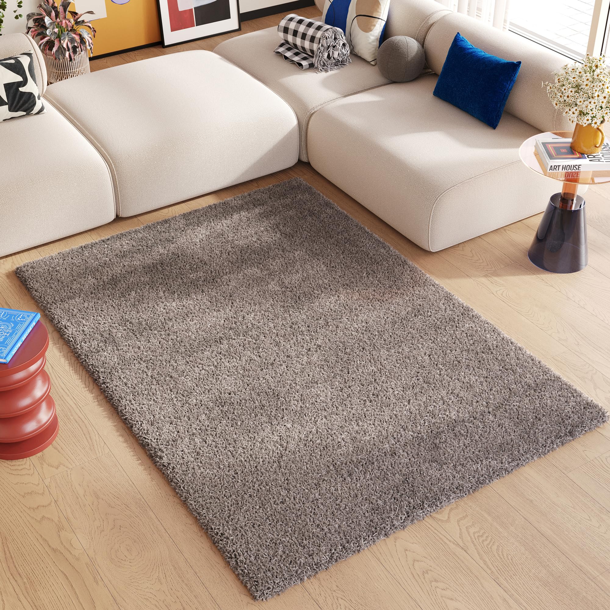 TAPISO Essence Alfombra Shaggy Pelo Largo Moderna Gris Marrón Topo Moteada Alfombra Salón Dormitorio Adulto Niño Cama Escritorio Mullida Super Suave Gruesa Oeko-Tex 160 x 220 cm