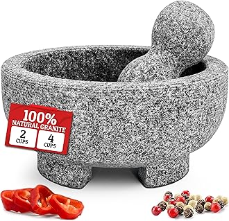 Priority Chef Prioritychef Granite Mortar&Pestle Set - 6.1 Inch Natural Stone Molcajete Mexicano For Spices,Seasonings,Pastes - Pestle&Mortar Bowl For Fresh Guacamole,Salsa,Pesto,Small,Grey