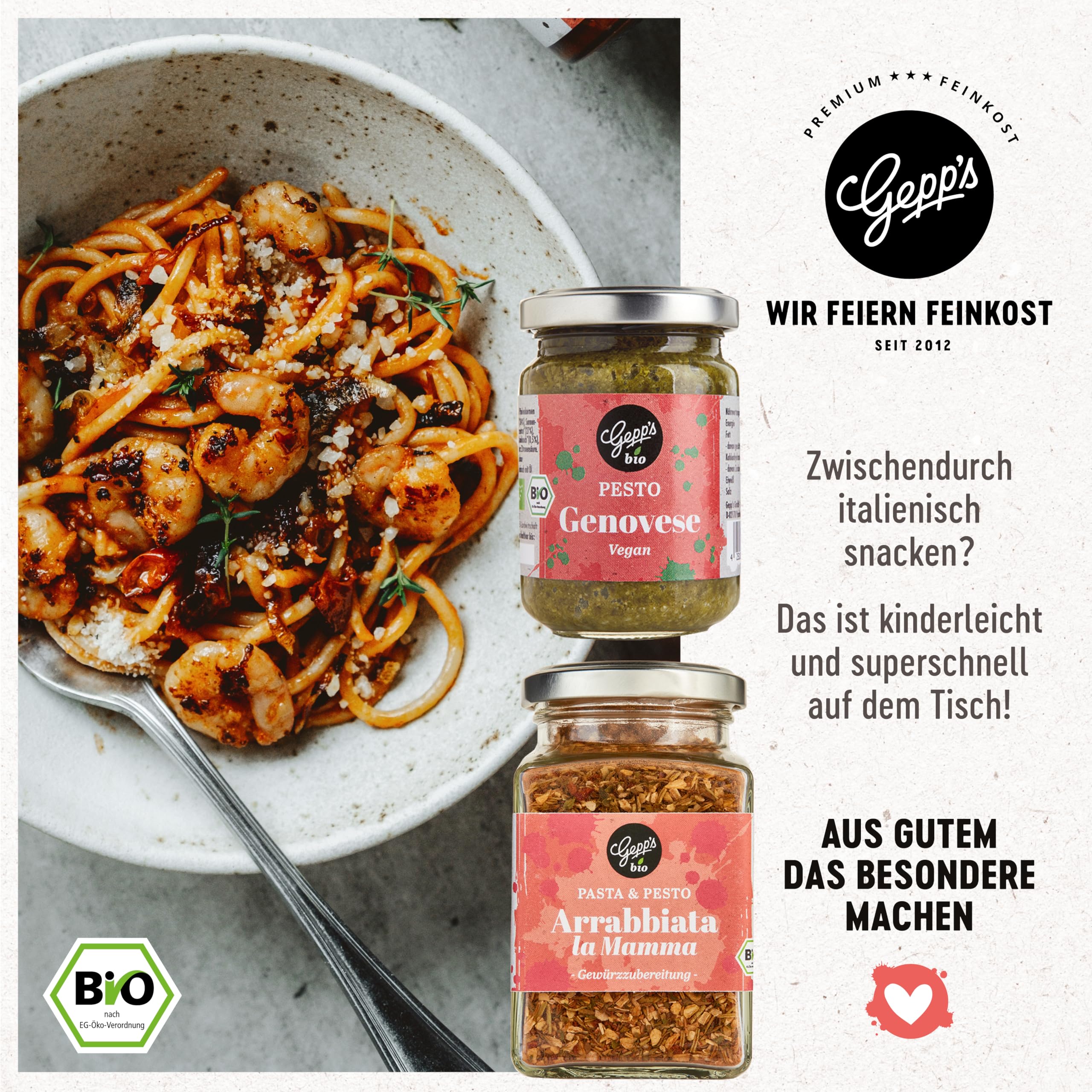 Gepp's Delicatessen Gift Basket with Many Delicacies and Tea Towel, Gift Set with Gourmet Pesto, Pasta Spice, Bread Baking Mix, Organic Olive Oil & Herb Salt, Gift Basket - 4