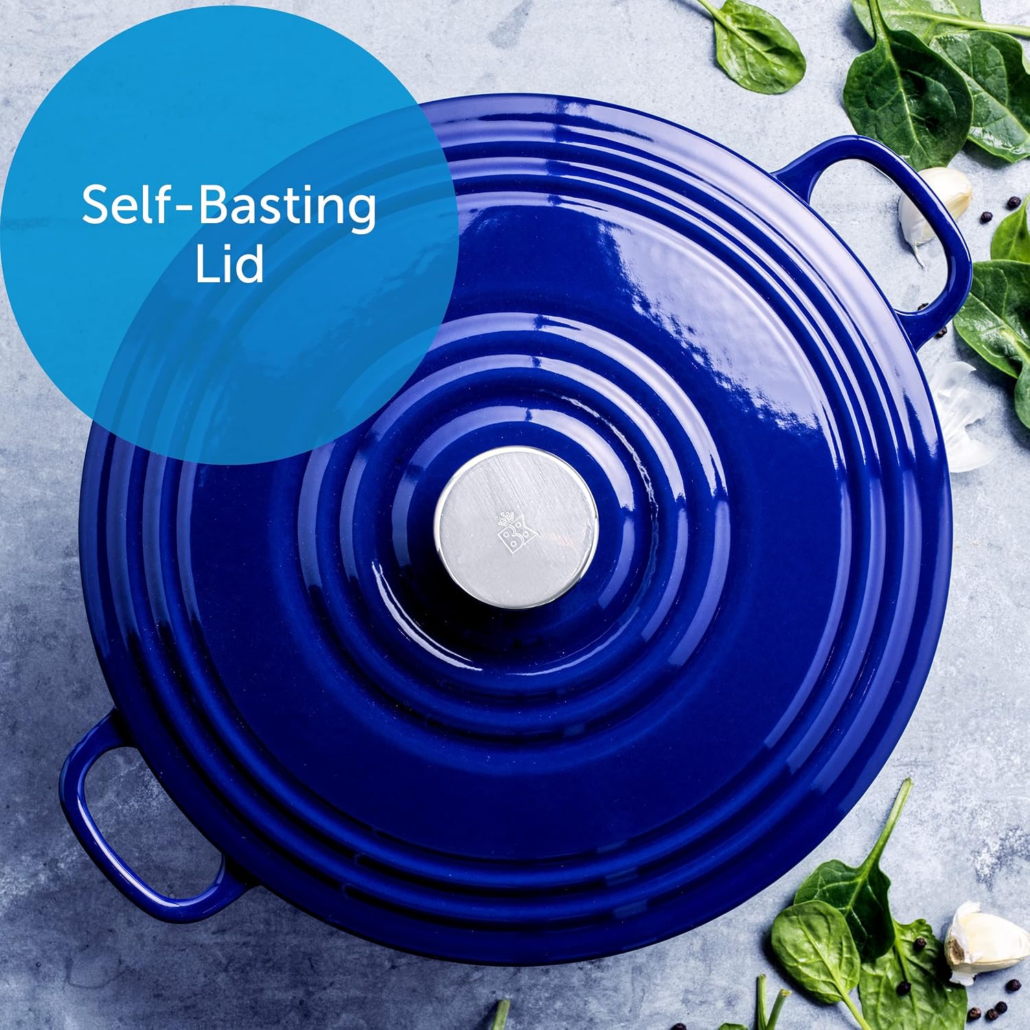 BK Bourgogne Enameled Cast Iron Induction 7QT Nonstick Dutch Oven, PFAS Free, Dishwasher Safe, Royal Blue